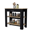 FM FURNITURE Brooklyn 2-Shelf Modern Engineered Wood Kitchen Island in Black/Oak