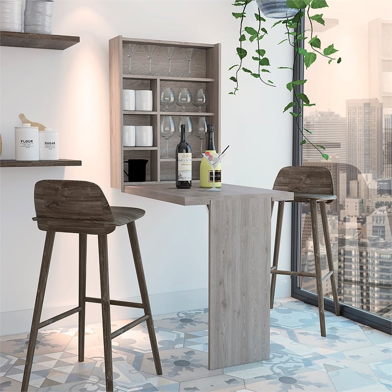 FM FURNITURE Dalton 7-Shelf Modern Engineered Wood Foldable Table in Light Gray