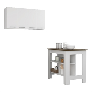FM FURNITURE Caledon 2-Piece Modern Engineered Wood Kitchen Set in White/Walnut