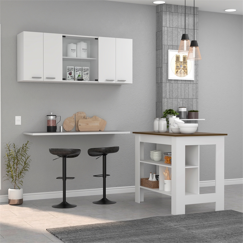 FM FURNITURE Norfolk 2-Piece Modern Engineered Wood Kitchen Set in White/Walnut
