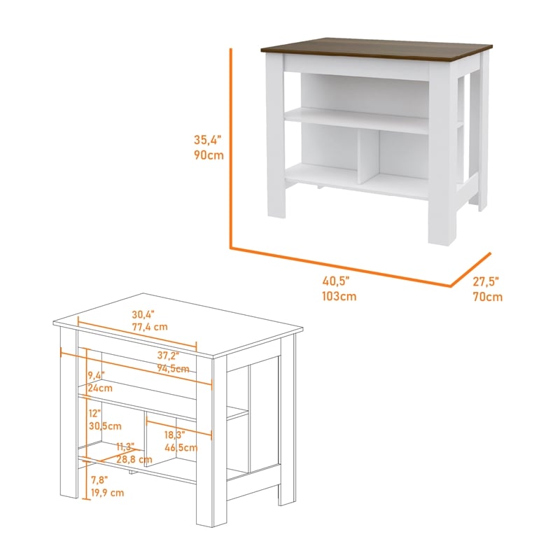 FM FURNITURE Norfolk 2-Piece Modern Engineered Wood Kitchen Set in White/Walnut