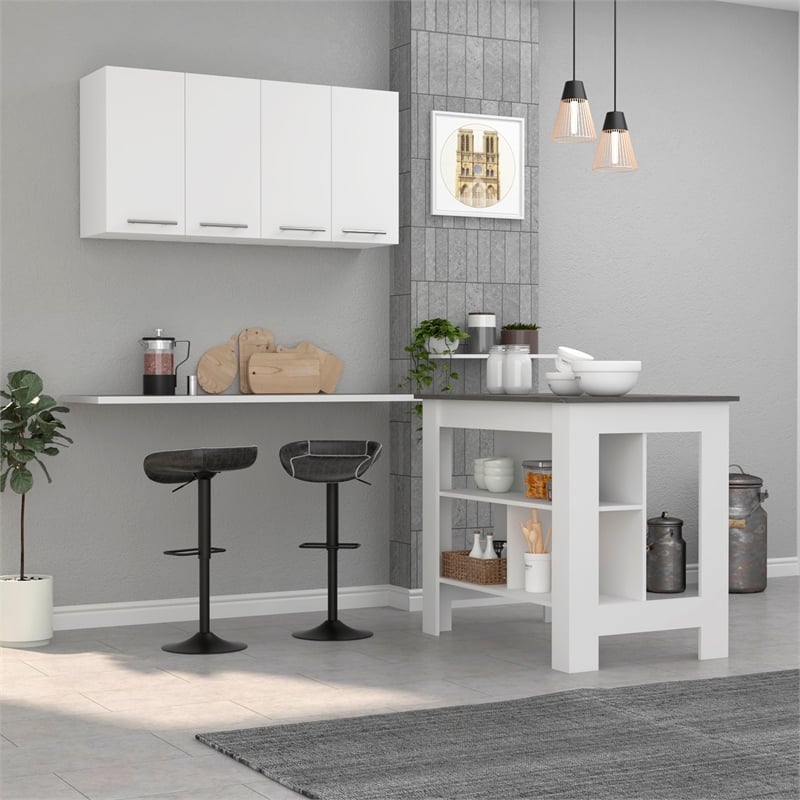 FM FURNITURE Caledon 2-Piece Modern Engineered Wood Kitchen Set in White/Onyx