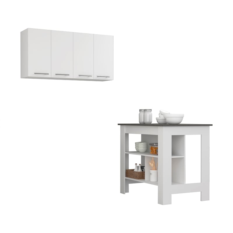 FM FURNITURE Caledon 2-Piece Modern Engineered Wood Kitchen Set in White/Onyx