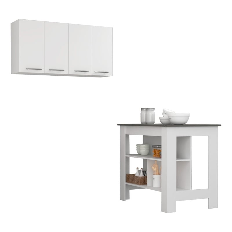 FM FURNITURE Caledon 2-Piece Modern Engineered Wood Kitchen Set in White/Onyx
