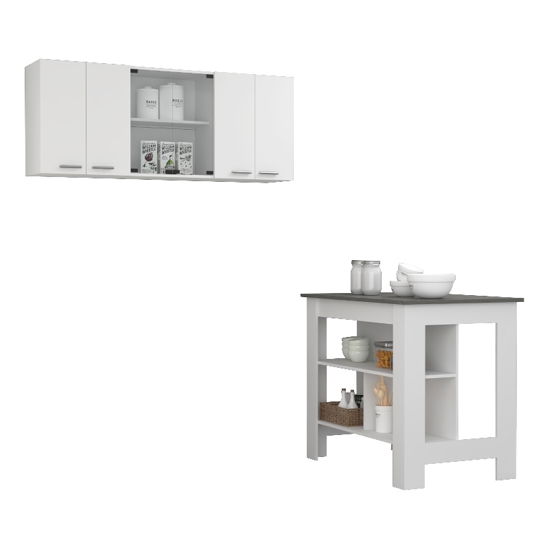 FM FURNITURE Norfolk 2-Piece Modern Engineered Wood Kitchen Set in White/Onyx