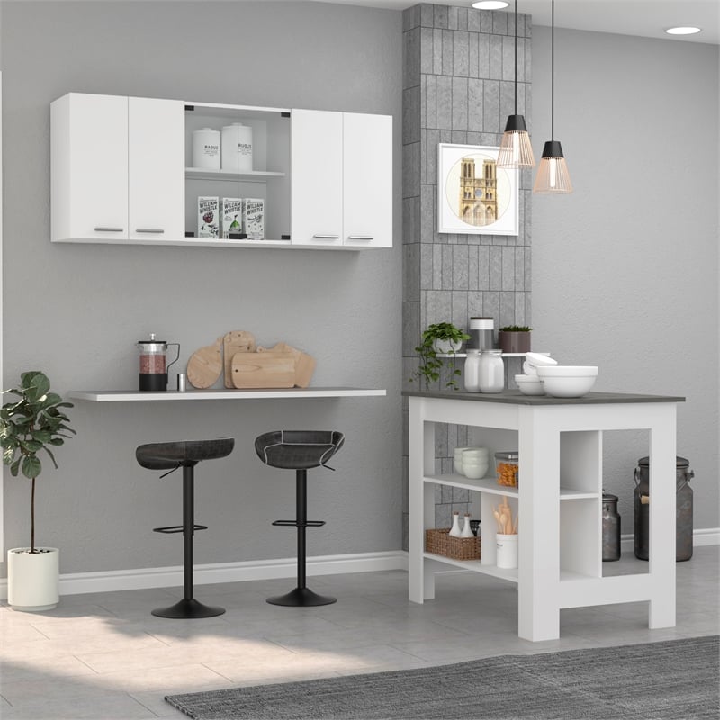 FM FURNITURE Norfolk 2-Piece Modern Engineered Wood Kitchen Set in White/Onyx