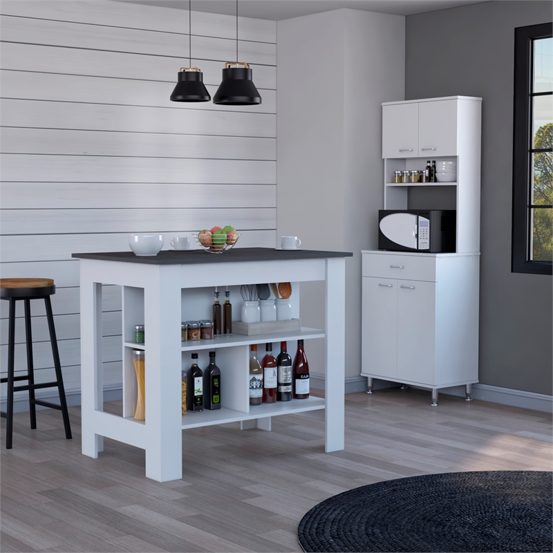 FM FURNITURE Newark 2-Piece Modern Engineered Wood Kitchen Set in White/Onyx