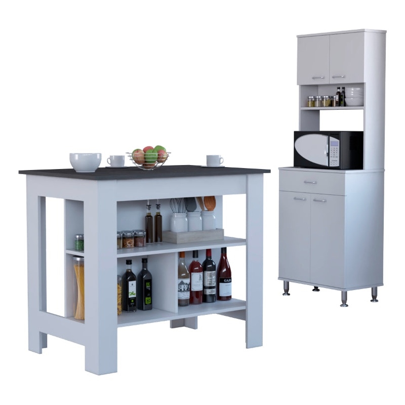 FM FURNITURE Newark 2-Piece Modern Engineered Wood Kitchen Set in White/Onyx