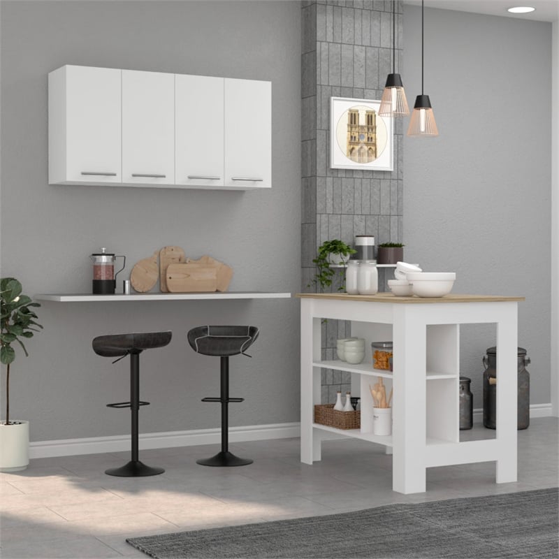 FM FURNITURE Caledon 2-Piece Modern Engineered Wood Kitchen Set in White/Oak