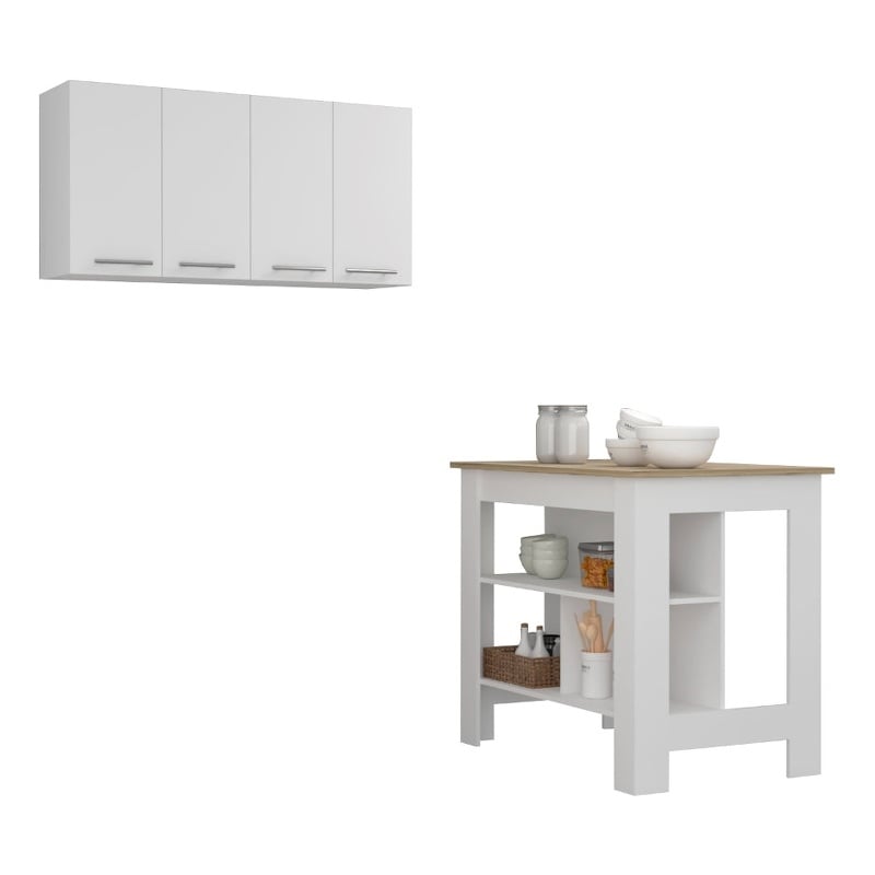 FM FURNITURE Caledon 2-Piece Modern Engineered Wood Kitchen Set in White/Oak