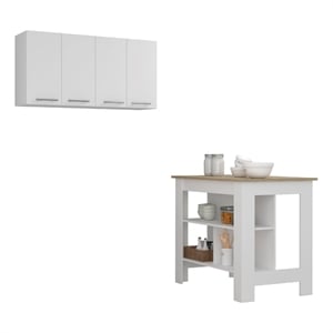 FM FURNITURE Caledon 2-Piece Modern Engineered Wood Kitchen Set in White/Oak