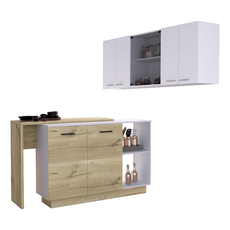FM FURNITURE Granby 2-Piece Modern Engineered Wood Kitchen Set in White/Oak
