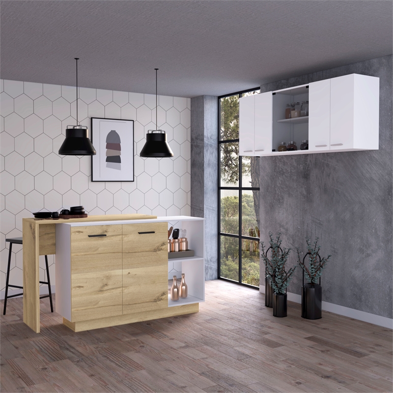 FM FURNITURE Granby 2-Piece Modern Engineered Wood Kitchen Set in White/Oak