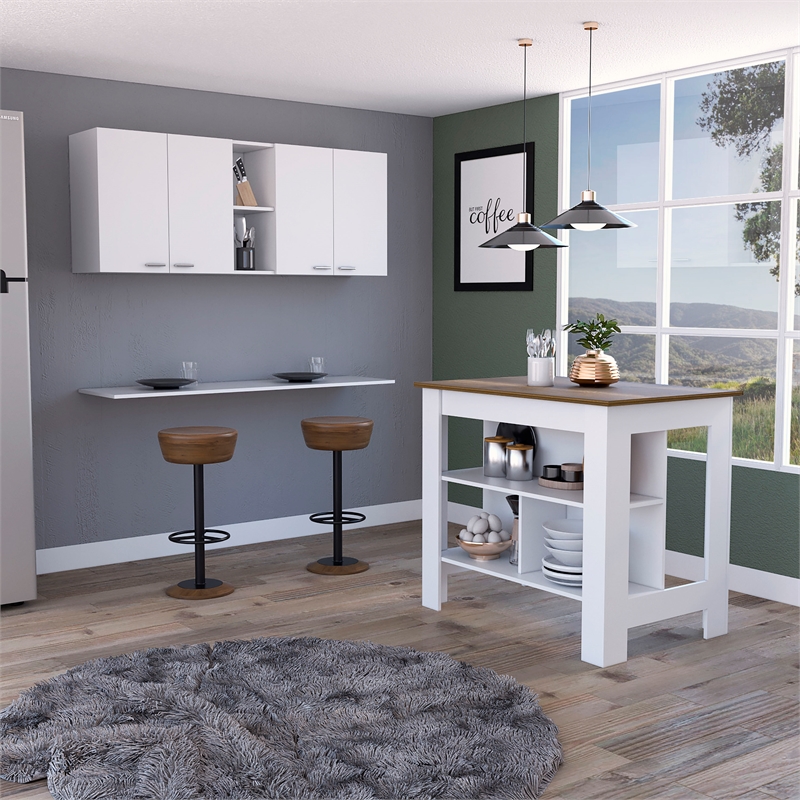 FM FURNITURE Austin 2-Piece Modern Engineered Wood Kitchen Set in White/Walnut