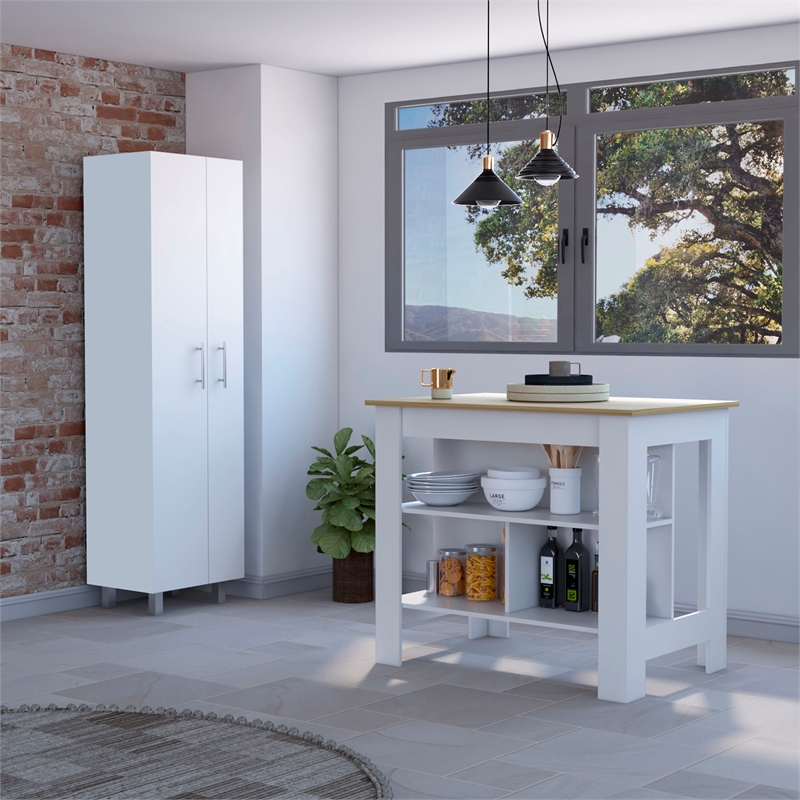 FM FURNITURE London 2-Piece Modern Engineered Wood Kitchen Set in White/Oak