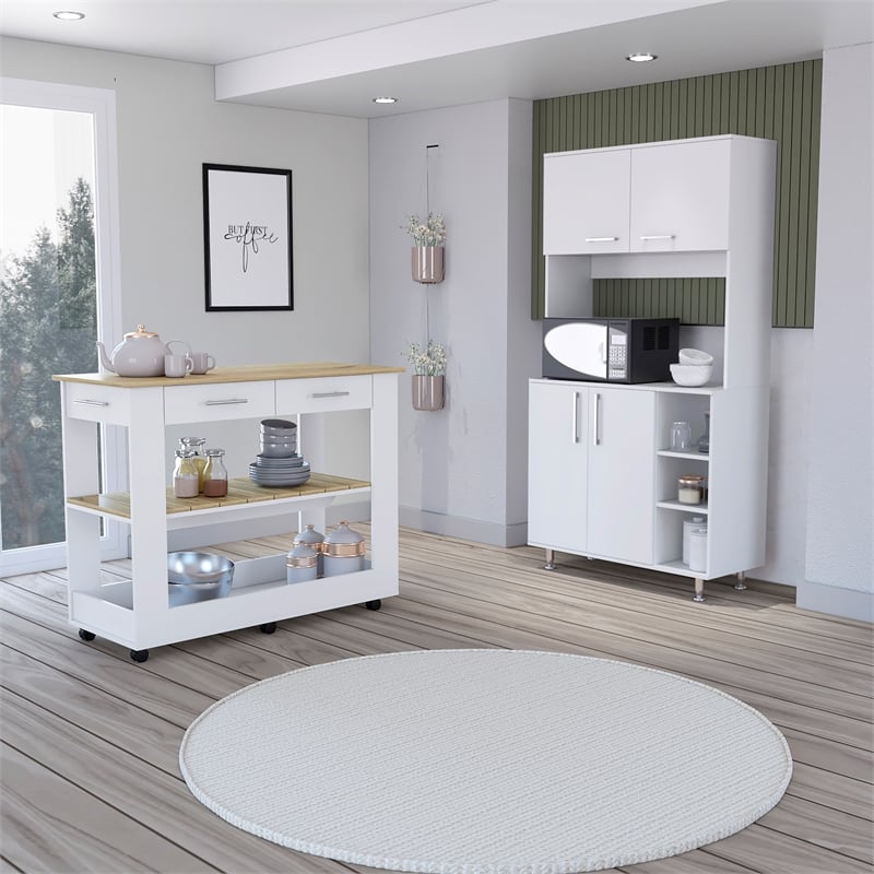 FM FURNITURE Wenden 2-Piece Modern Engineered Wood Kitchen Set in White/Oak