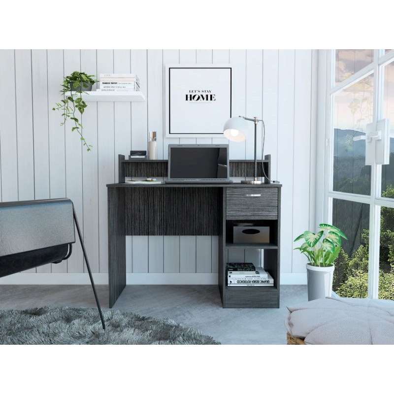 FM FURNITURE Charlette Computer Desk with Two Shelves Engineered Wood Gray