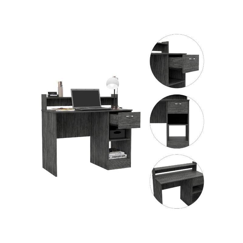 FM FURNITURE Charlette Computer Desk with Two Shelves Engineered Wood Gray