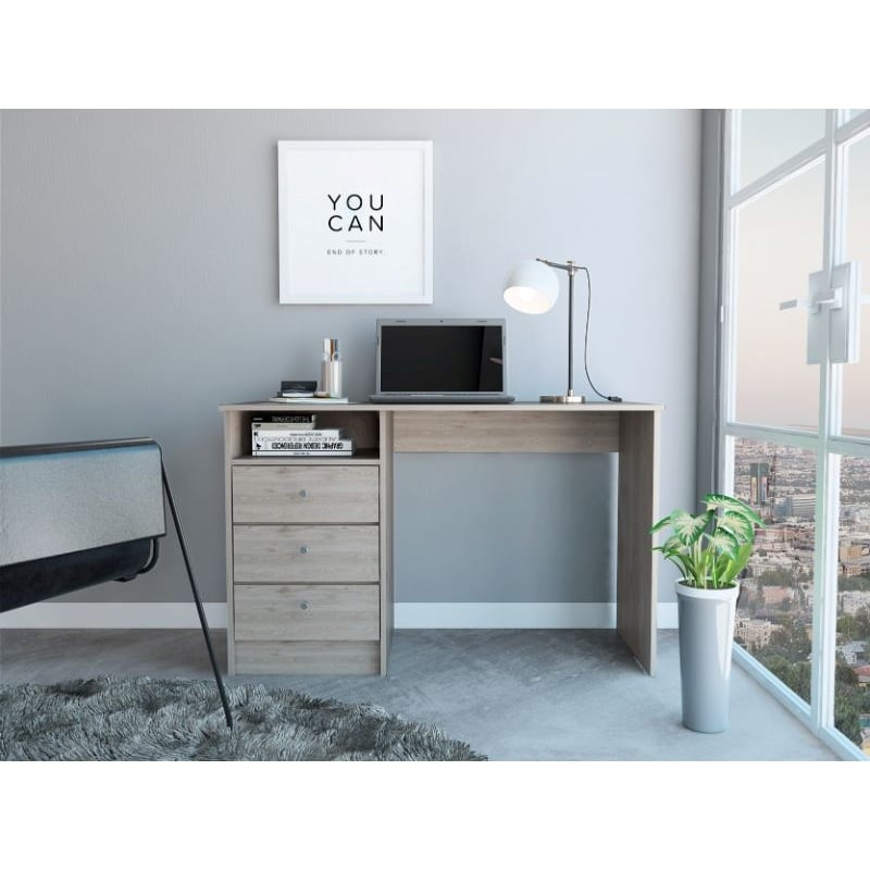 FM FURNITURE Naples Computer Desk Three Drawers Engineered Wood Gray