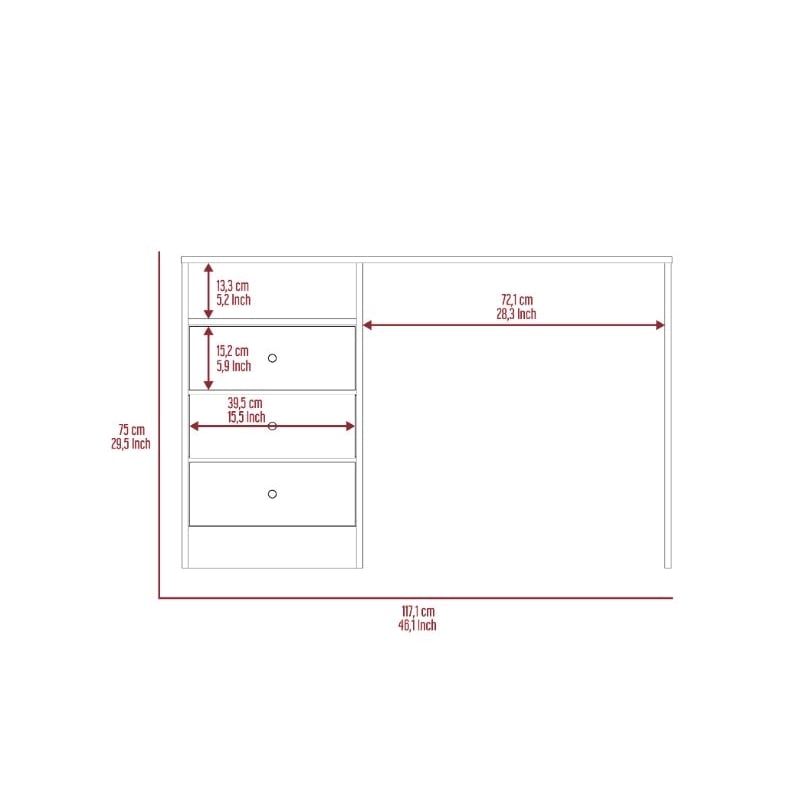 FM FURNITURE Naples Computer Desk Three Drawers Engineered Wood Gray