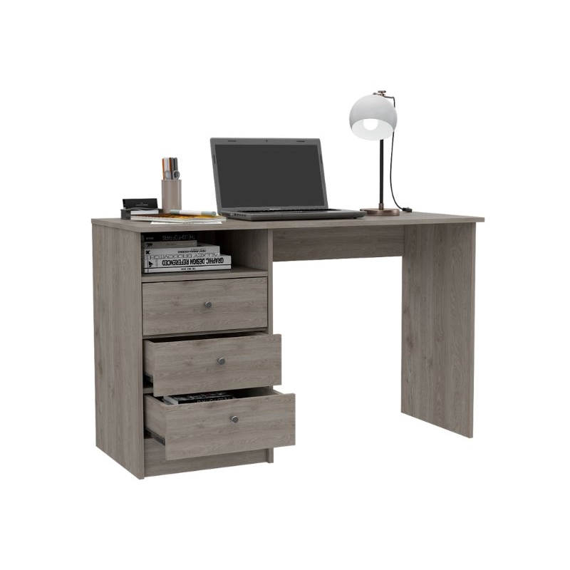 FM FURNITURE Naples Computer Desk Three Drawers Engineered Wood Gray