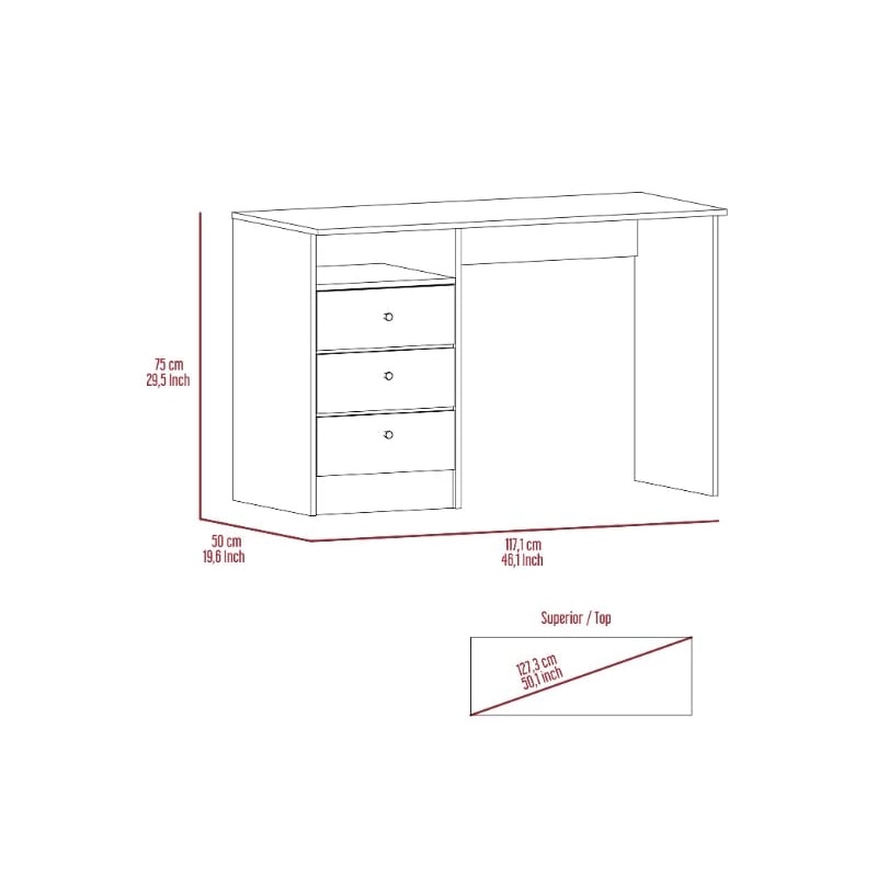 FM FURNITURE Naples Computer Desk Three Drawers Engineered Wood Gray