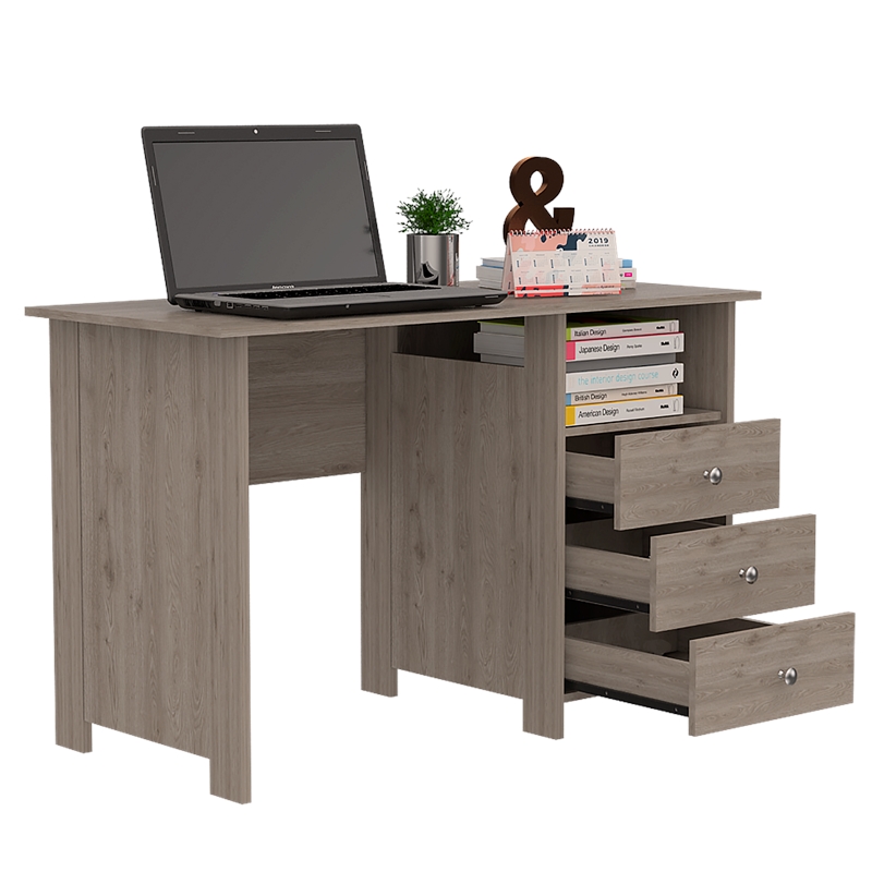 FM FURNITURE Jacksonville 3 Drawers Computer Desk Engineered Wood Gray