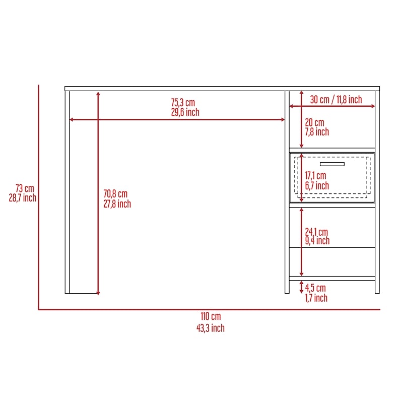 FM FURNITURE Arlington Computer Desk with two shelves Engineered Wood Gray
