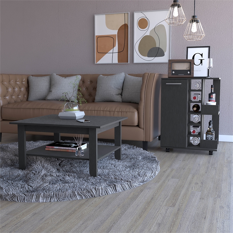 FM FURNITURE  Payson 2 Piece Living Room Set Black Engineered Wood