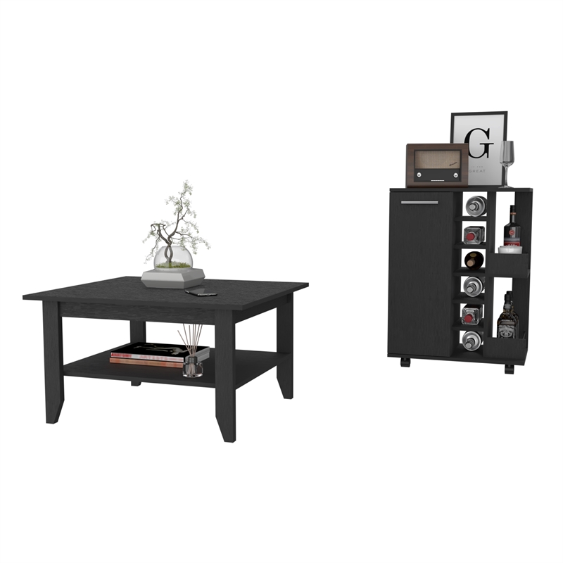 FM FURNITURE  Payson 2 Piece Living Room Set Black Engineered Wood