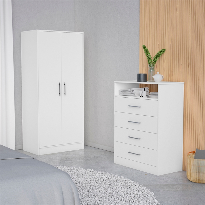 FM FURNITURE  Midval 2 Piece Bedroom Set White Engineered Wood