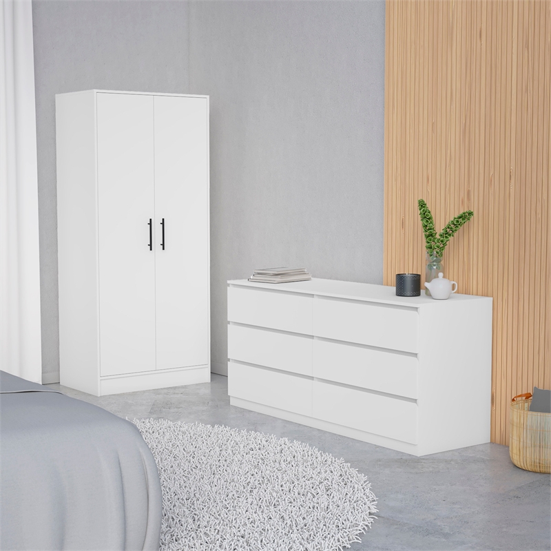 FM FURNITURE  Wyoming 2 Piece Bedroom Set White Engineered Wood