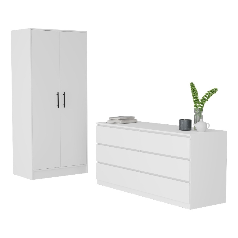 FM FURNITURE  Wyoming 2 Piece Bedroom Set White Engineered Wood