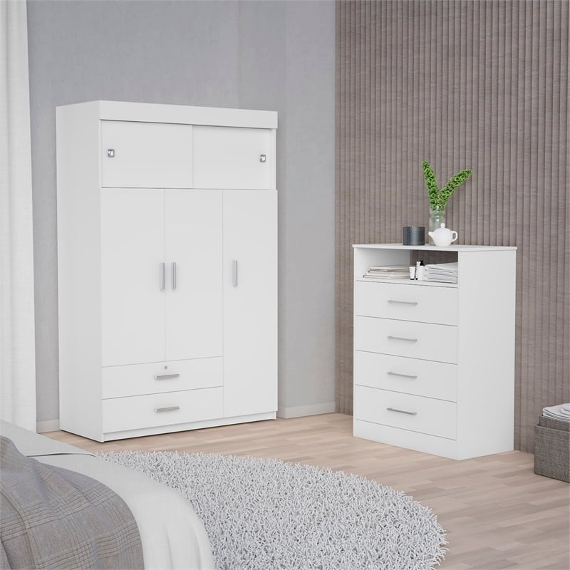 FM FURNITURE  Omaha 2 Piece Bedroom Set White Engineered Wood