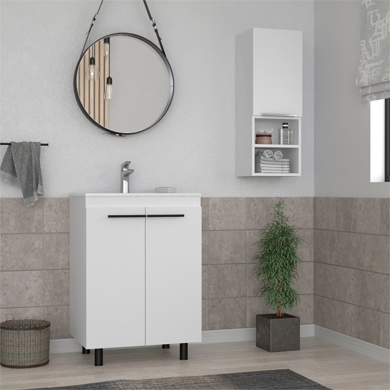 FM FURNITURE Sutton 2 Piece Bathroom Set White Engineered Wood
