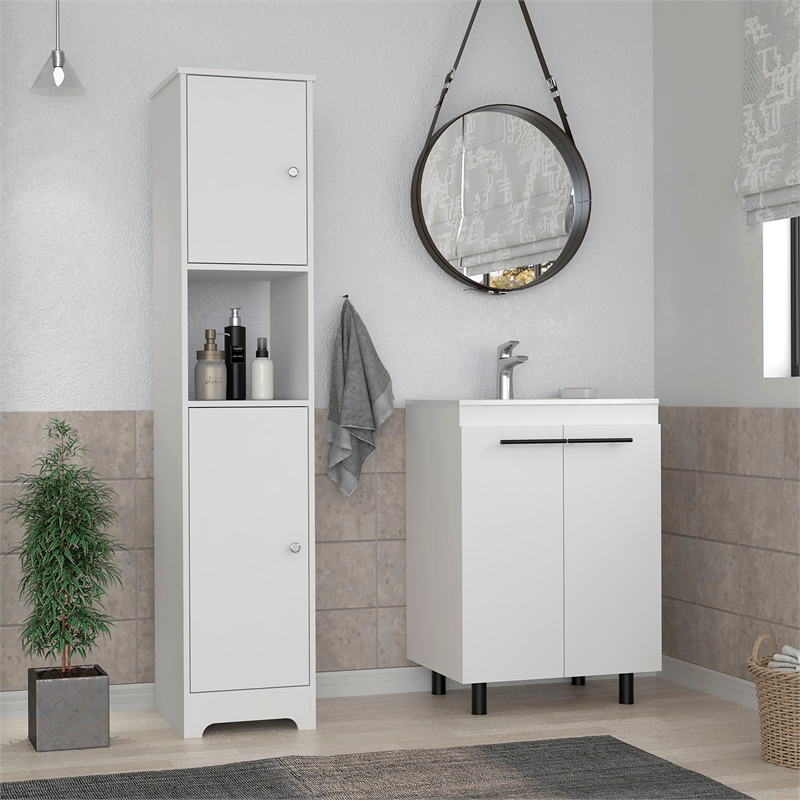 FM FURNITURE Geneva 2 Piece Bathroom Set White Engineered Wood