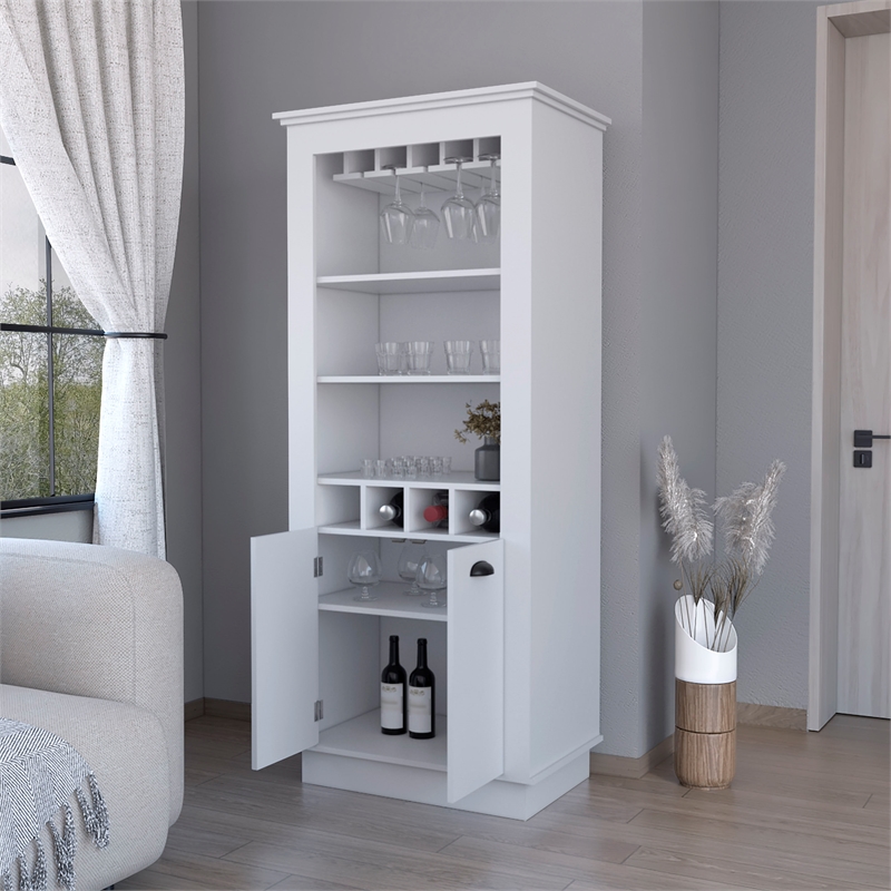 FM FURNITURE Hampton Bar Cabinet with Five Shelves Engineered Wood White
