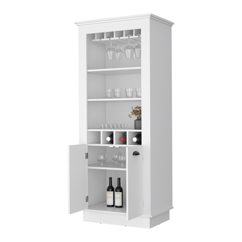 FM FURNITURE Hampton Bar Cabinet with Five Shelves Engineered Wood White