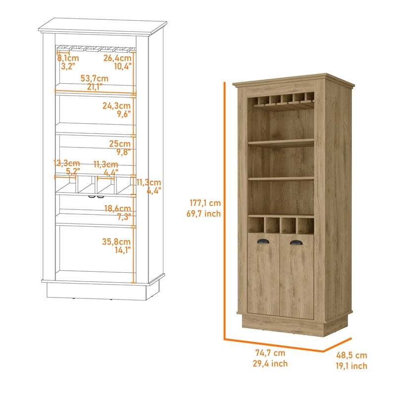 FM FURNITURE Hampton Bar Cabinet with 2 Doors Engineered Wood Beige