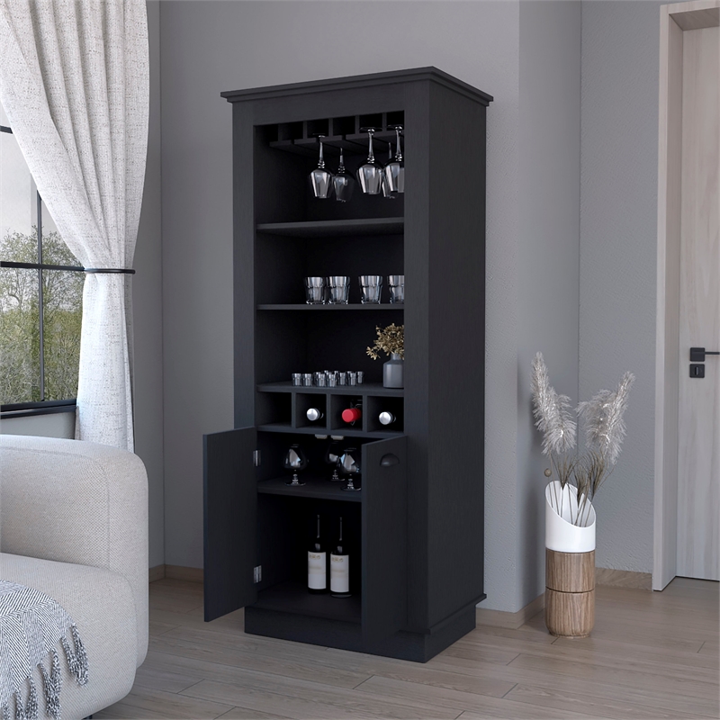 FM FURNITURE Hampton Bar Cabinet 2 Doors Engineered Wood Black