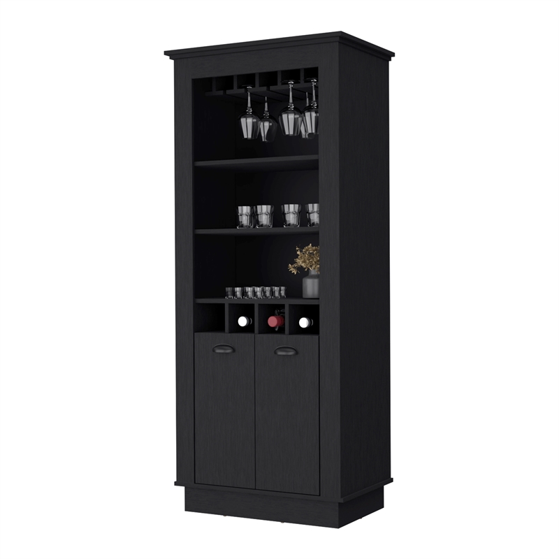 FM FURNITURE Hampton Bar Cabinet 2 Doors Engineered Wood Black