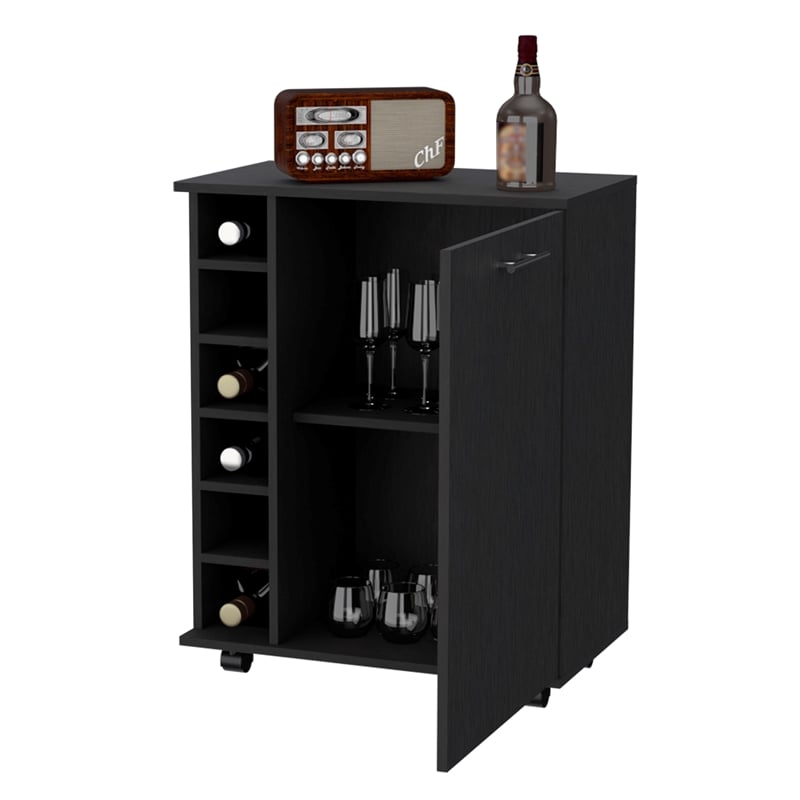 FM FURNITURE Rawlins Bar Cart with Two Shelves Engineered Wood Black