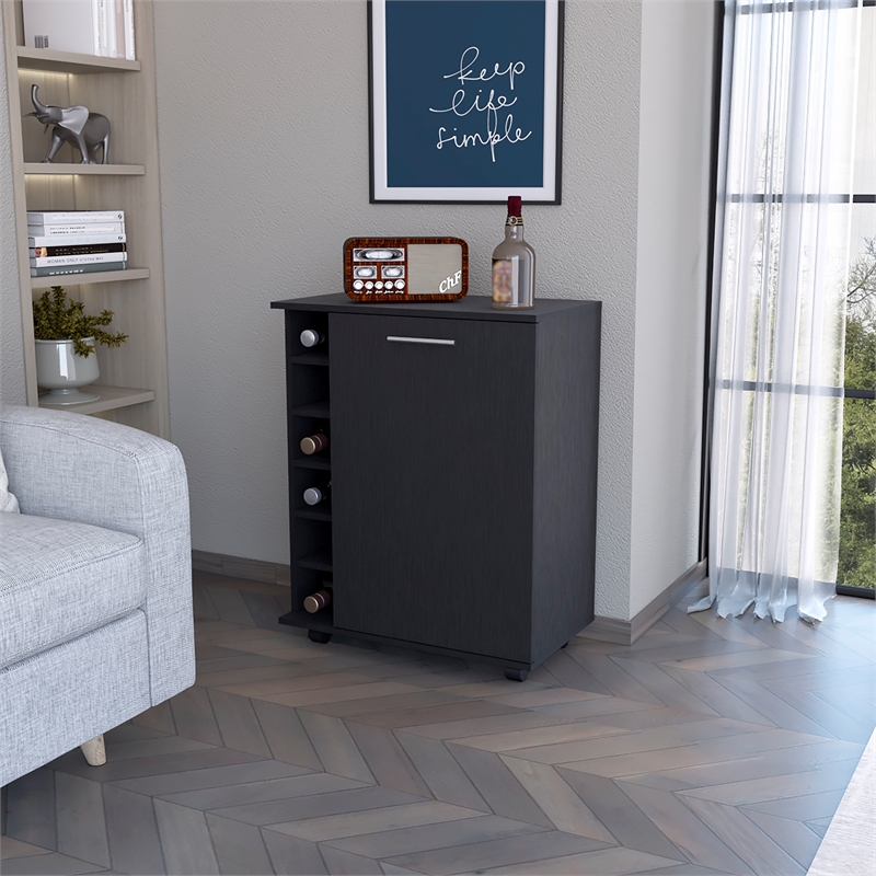 FM FURNITURE Rawlins Bar Cart with Two Shelves Engineered Wood Black