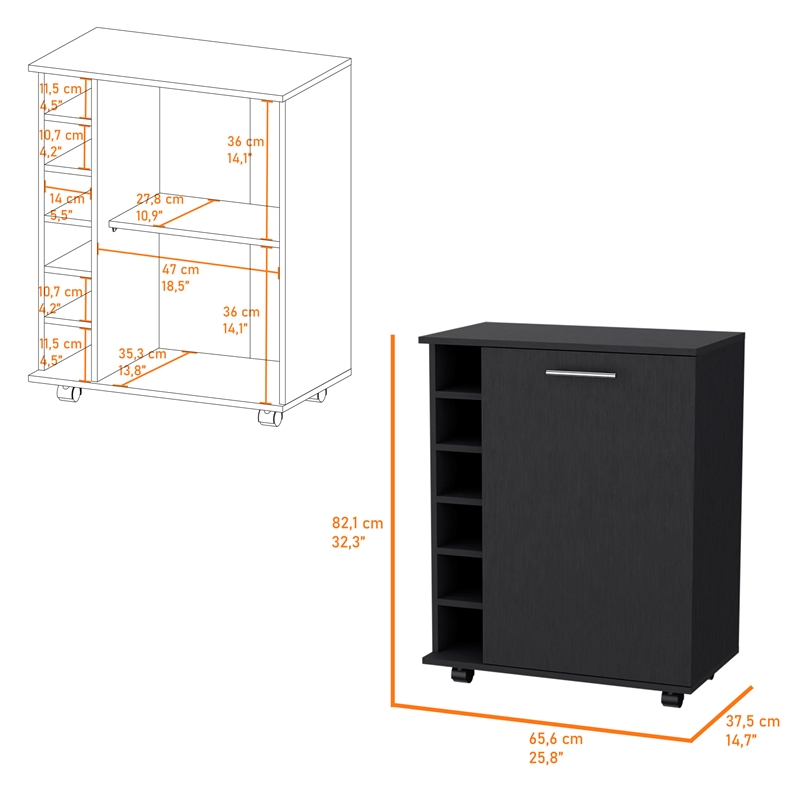 FM FURNITURE Rawlins Bar Cart with Two Shelves Engineered Wood Black