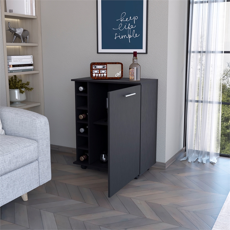 FM FURNITURE Rawlins Bar Cart with Two Shelves Engineered Wood Black
