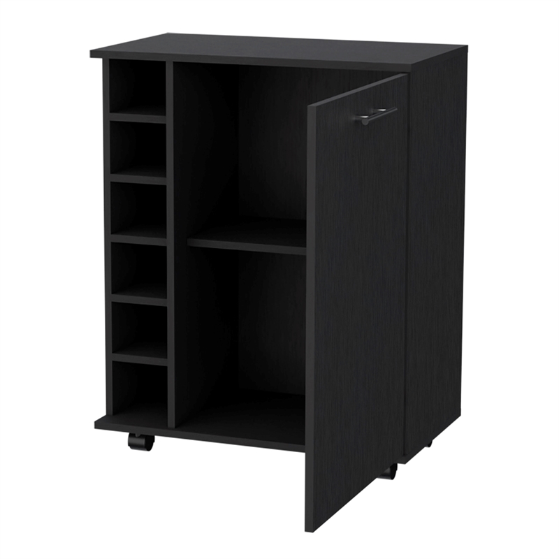 FM FURNITURE Rawlins Bar Cart with Two Shelves Engineered Wood Black
