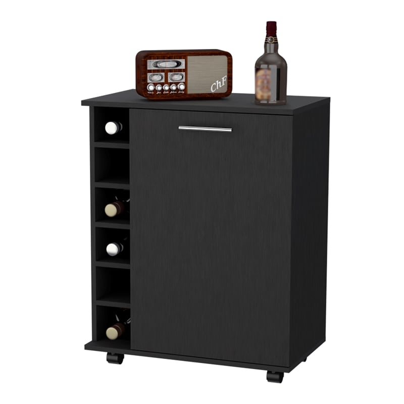 FM FURNITURE Rawlins Bar Cart with Two Shelves Engineered Wood Black