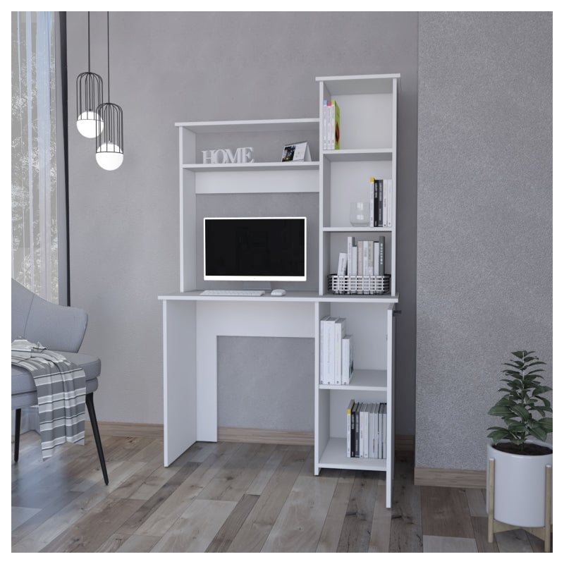FM FURNITURE Rumford Computer Desk with Three Shelves Engineered Wood White