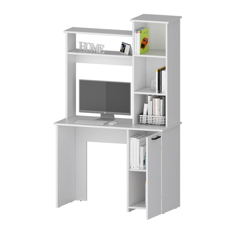 FM FURNITURE Rumford Computer Desk with Three Shelves Engineered Wood White
