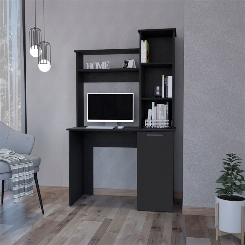 FM FURNITURE Rumford Computer Desk with Three Shelves Engineered Wood Black